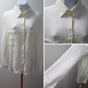 🌼 Miss Sparkling Gauze Button-Up Shirt w/ Crochet Sleeves – Size XL 🌼